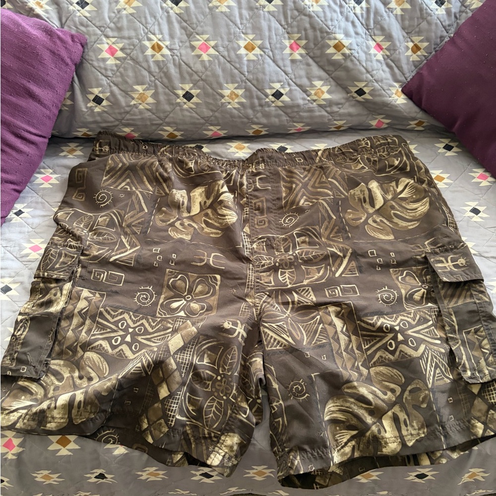 Caribbean Joe Brown Tropical Print Swim Shorts